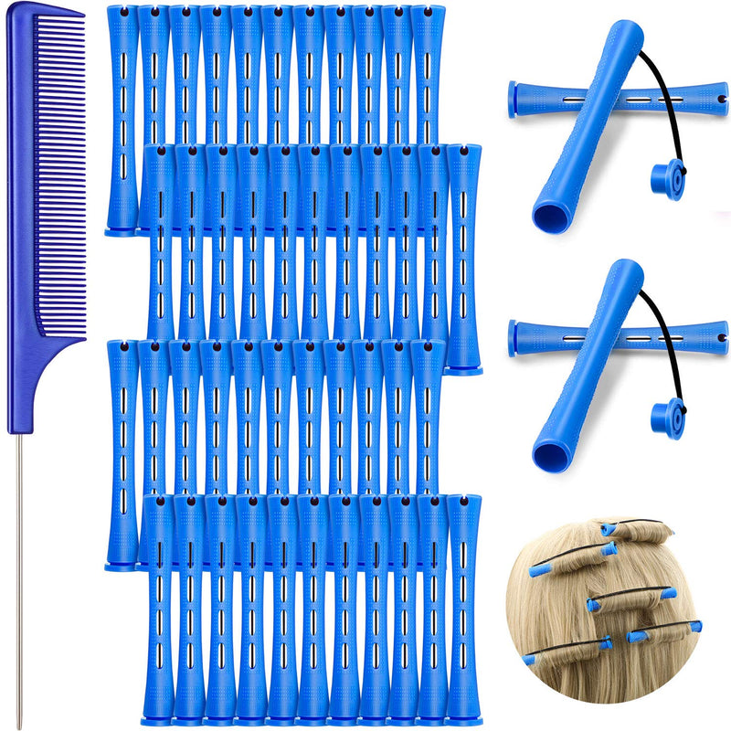  [AUSTRALIA] - WILLBOND 48 Blue Plastic Cold Wave Rods, 0.35 Inch/1 cm Hair Perm Rods Curlers with Steel Rat Tail Comb 1 count (Pack of 1)