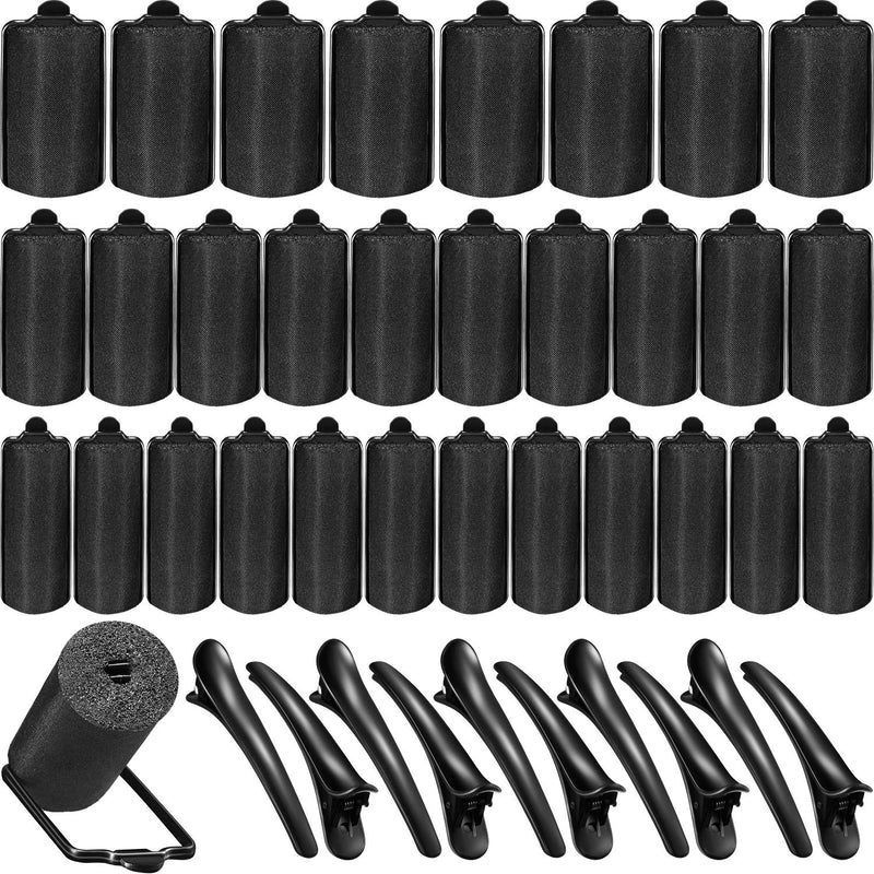 40 Pieces Satin Cloth Foam Rollers Set, Hair Rollers Hair Perm Rods 3 Size Hair Curlers with Plastic Duck Teeth Hair Clips for Hairdressing Styling (Black) | Heatless Curlers for Women's Hair, Soft Silk Rollers for Short/Long Curls, Overnight, Hairdres...