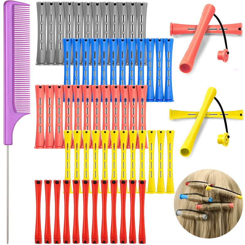 60 Plastic Perming Rods Set - Cold Wave Rods with 5 Sizes, Hair Curling Rollers, Rat Tail Comb & Stainless Steel Pintail Comb for Women & Girls | Plastic Cold Wave Rods with 5 Sizes, Hair Curling Rollers, Rat Tail Comb & Stainless Steel Pintail Comb fo...