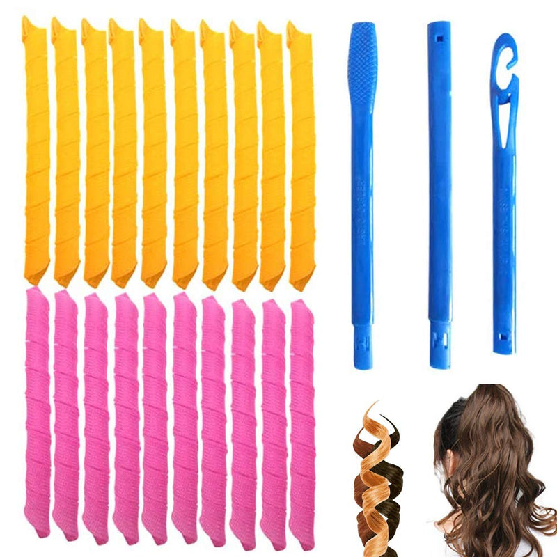 20 pcs Wave Hair Rollers,Plastic Curling Tools,Hair Curlers Spiral Curls Styling Kit,DIY Hair Rollers Curl Spiral Ringlets Rollers with Styling Hook Tools,for Extra Long Hair Up to 22" (55 cm)