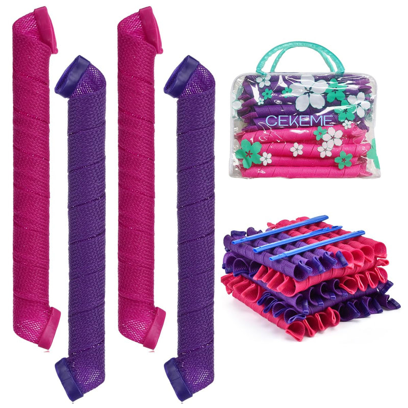 42pcs No Heat Hair Curlers Heatless Spiral Curlers with 2 Sets Styling Hooks 22inch/55cm Magic Hair Rollers No Heat Damage DIY Styling Kit for Women Kids Long Medium Hair Pink