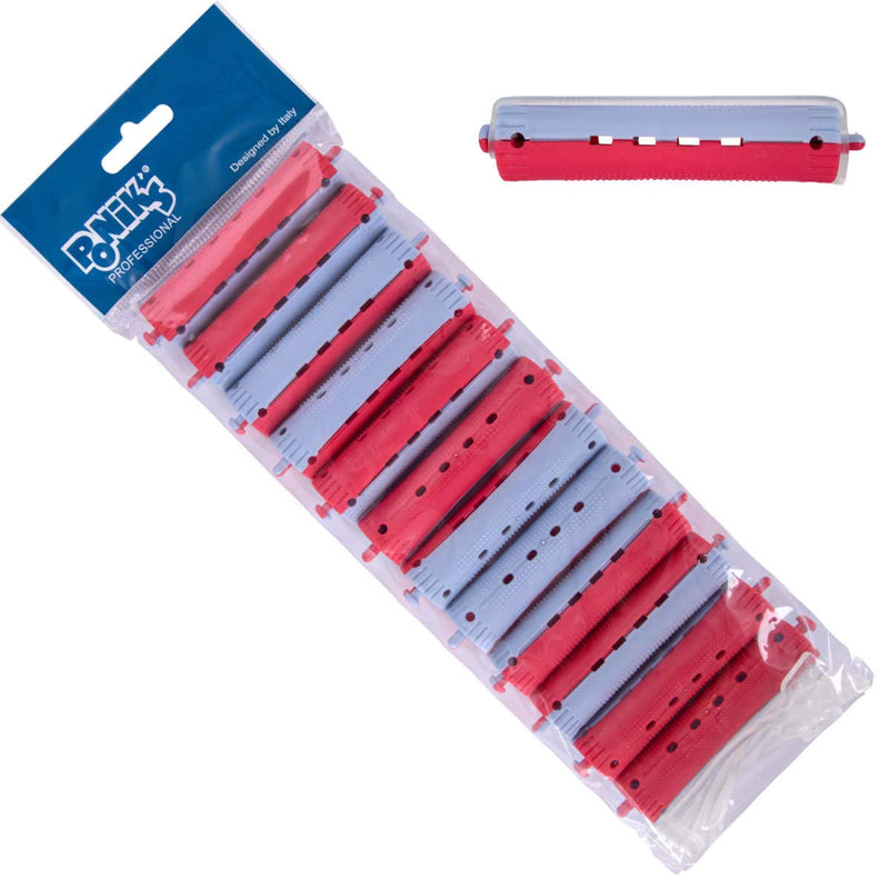 Ponik's Perm Roller, Curler for Perm Set - 19 mm - 12 Pieces - Cold Wave Rollers with Round Rubber Tabs, Blue Red