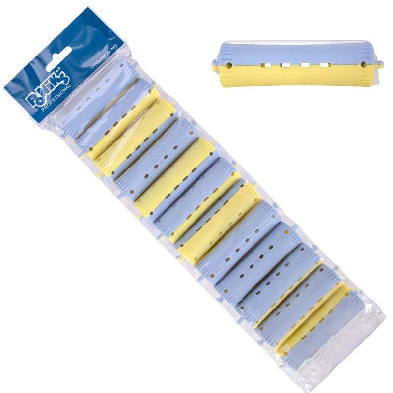 Ponik's Hair Rollers for Perm Set, 12 Pieces, 22 mm, Flexi Rod, Blue Red, ABS Material, Silicone Elastic Bands, Ideal for Short and Long Hair 22 EU Blue, yellow