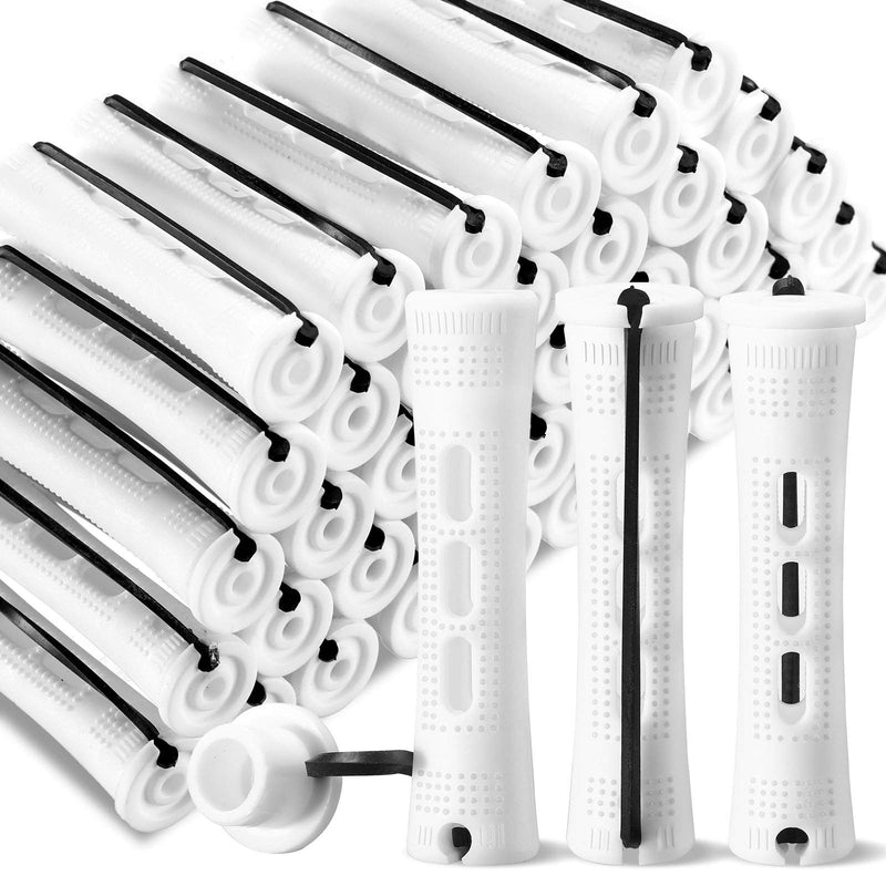 WILLBOND 60 Pcs Short Perm Rods Natural Hair | 0.63 Inch White Perm Rods with Elastic Rubber Band Non Slip Plastic Perming Cold Wave Kit for Women 60 Count (Pack of 1)