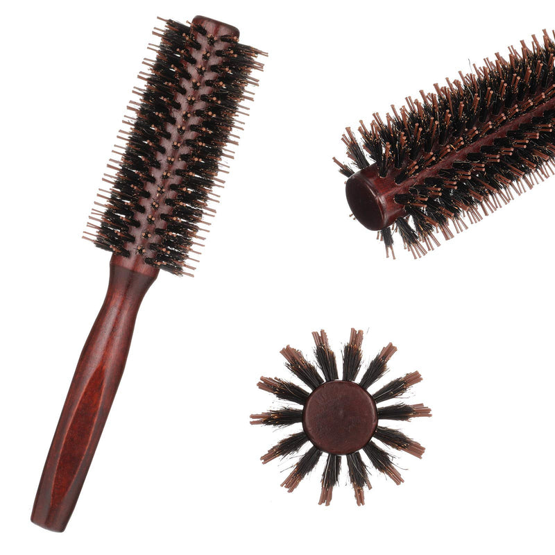 1 Pack Boar Bristle Round Brush Round Hair Brush, Wooden Handle Styling Brush Anti Static Quiff Roller Hair Comb for Men and Women, Straightening and Curling, Wet and Dry Hair | Anti Static Quiff Roller Hair Comb for Men and Women Straightening and Cur...