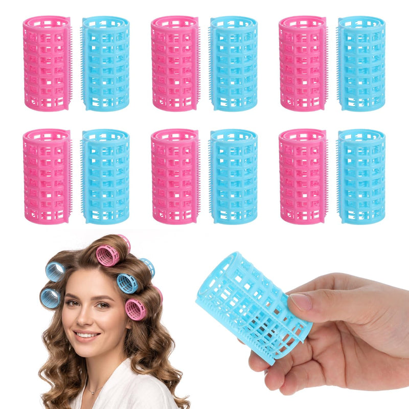 Frcolor Plastic Hair Roller DIY Hair Styling Tools Self Grip Styling Roller for Women,12pcs(Random Color)