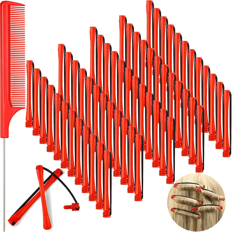  [AUSTRALIA] - WILLBOND 60 Pcs Perm Rods for Short Hair Perming Kit Red Plastic Cold Wave Perming Rods with Steel Pintail Comb Rat Tail Comb 0.2 Inch Hair Curling Rollers for Hairdressing Styling Supplies