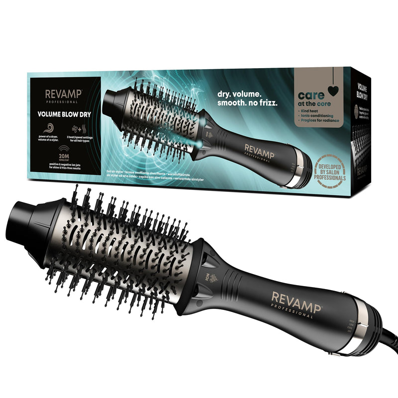 REVAMP Pro Define Perfect Blow Dry Hair Brush - 4 in 1 Hot Air Styler | Hair Dryer Brush, Drying, Detangling, Smoothing & Styling, Volumising, Progloss Super Shine Oils Black 1