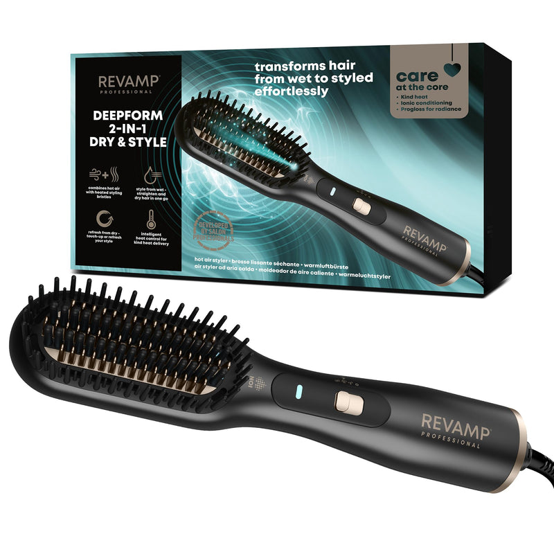 REVAMP Deepform Hair Straightener Brush - 2 in 1 Dry & Style, Ceramic | Heated Styler, Hot Air for Wet Hair, Hot Brush for Dry, Smoothing, Salon Professional Shine Oils Air Styler