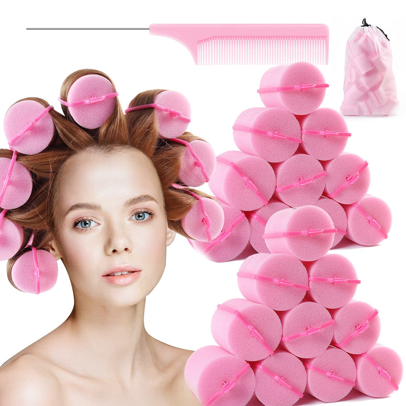 Jumbo Foam Sponge Hair Roller Soft Sleeping rollers Curvy Wavy Hairstyle Curling Hair Styling Tools 24 Pieces Use For Long Hair Short Hair Ladies And Children 2"X2.75"(pink) Pink