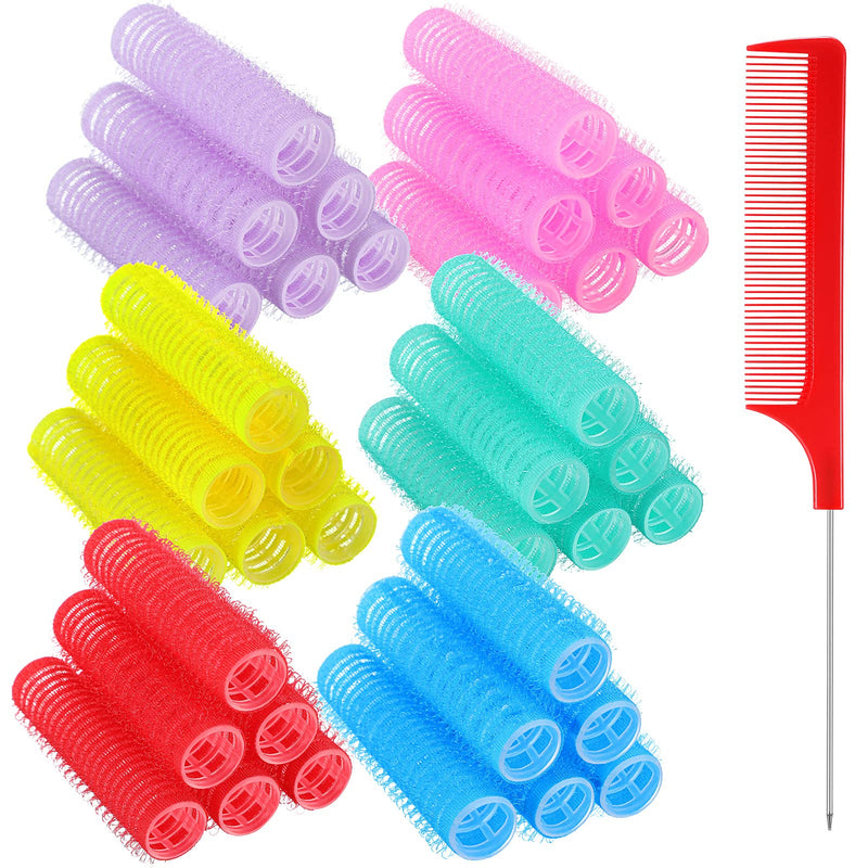 Syhood 36 Pieces Self Adhesive Hair Rollers Curlers Set Small Medium Short Hair Roller Bulk Women Rat Tail Comb Heatless Tool Salon Hairdressing Grip Curler Dry Wet(0.6 x 2.4 Inch,Classic Colors Set) 37 Piece Set Classic Colors Set