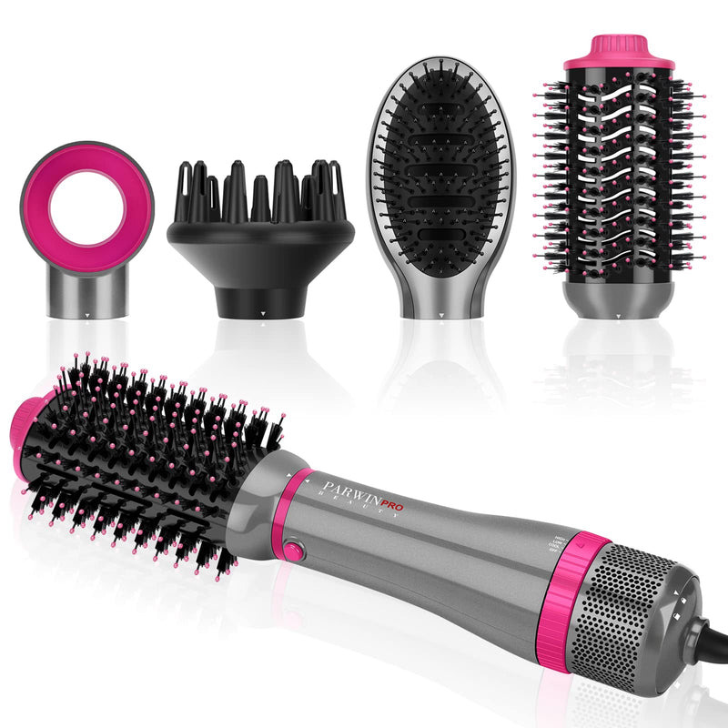 4-in-1 Hair Dryer Brush Set, Multi Air Styler with Diffuser and Hot Brush | Hairdryer, Hot Air Brush, Hair Diffuser and Hot Brush, Ionic Care, Frizz Control, Gray Gray - Standard