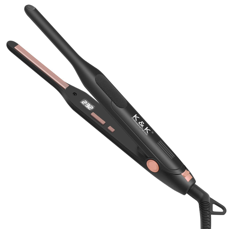 K&K 0.3 Inch Mini Pencil Hair Straightener with UK Plug for Short Hair | 0.3" ULTRA-SLIM PLATES: Extra-narrow ceramic floating plates reach close to roots ideal for short hair pixie cuts & beards.