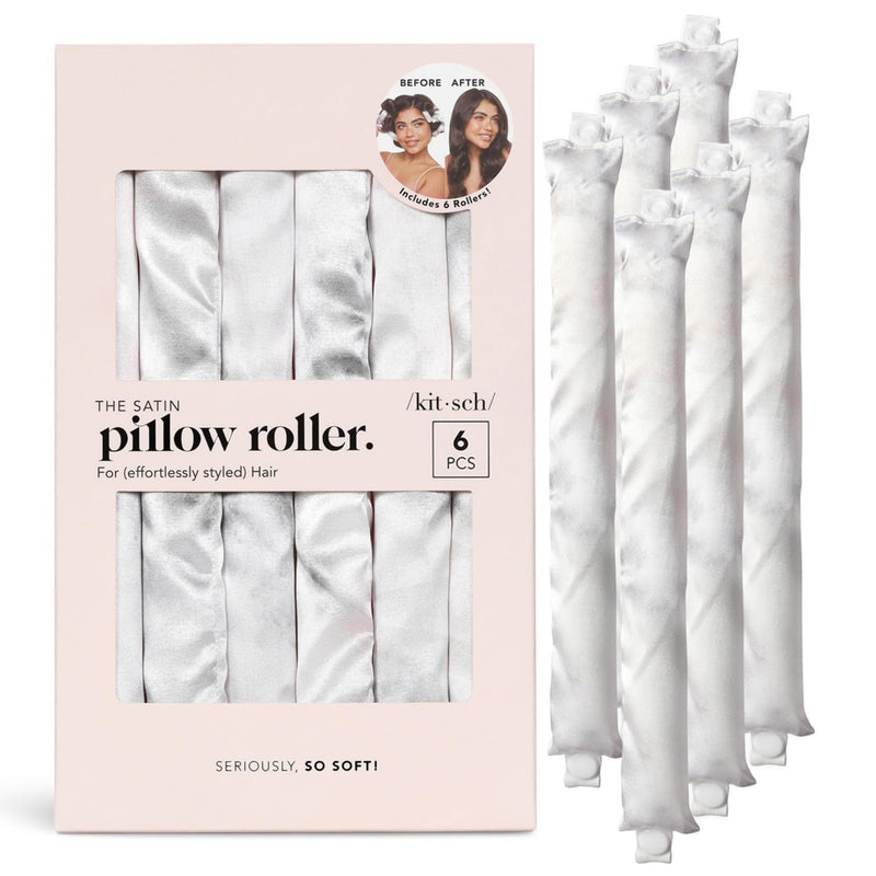 Kitsch 6pc Satin Pillow Rollers - Marble | Heatless Hair Curler, Heatless Curls Overnight, Flexible Curling Rod for Long & Short Hair, Flexi Rod Curlers to Sleep In 1 Count (Pack of 6)