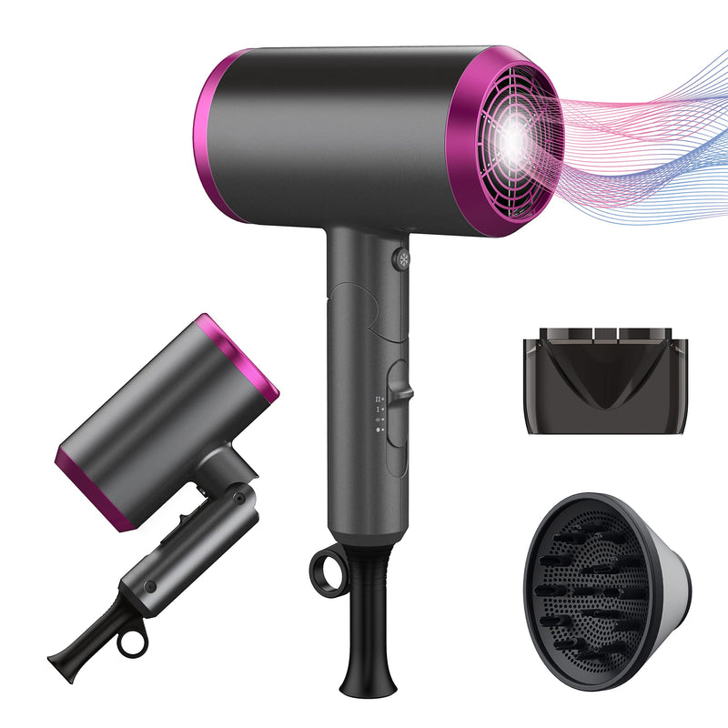  [AUSTRALIA] - Travel Hair Dryer with Diffuser, Professional Hairdryer Low Noise Lightweight Blow Dryer for Curly Hair Concentrator with 2 Speed, Heat and Cool Setting for Women Men Home Salon Gift
