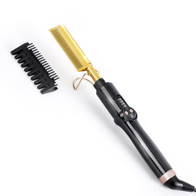  [AUSTRALIA] - Hot Comb Hair Straightener Electric Straightening Comb, Single-Sided Portable Ceramic Beard Straightener Brush Anti-Scald Press Comb Ceramic