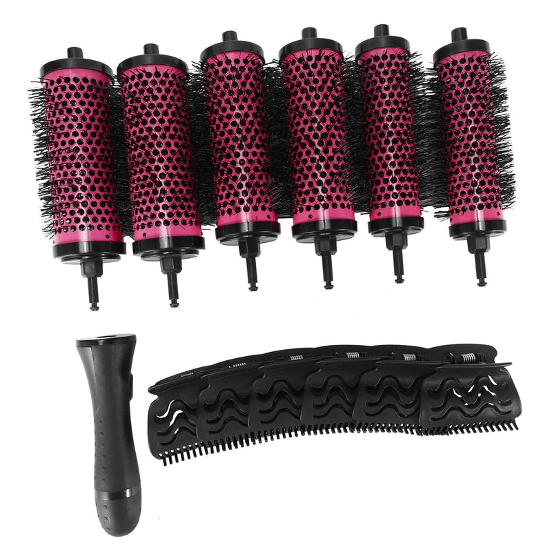 Round Hair Brush Set with Detachable Barrels Styling Tool, Ceramic Ionic Technology, Round Hairbrush for Volume, Curl & Smooth Blowouts, 6 Rollers + 1 Handle + 6 Butterfly Clips