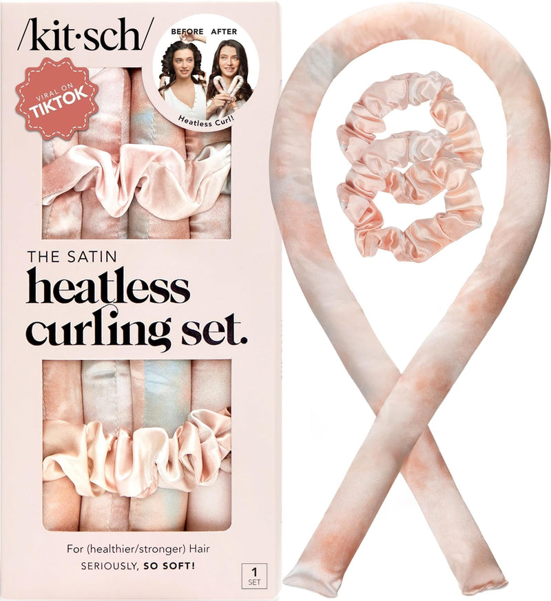 Kitsch Satin Heatless Curler Set - Sunset Tie Dye | Heatless Curls Overnight w/34 " Hair Waver & 2 Satin Scrunchies, Comfortable Hair Curlers to Sleep in for Frizz-Free Hair