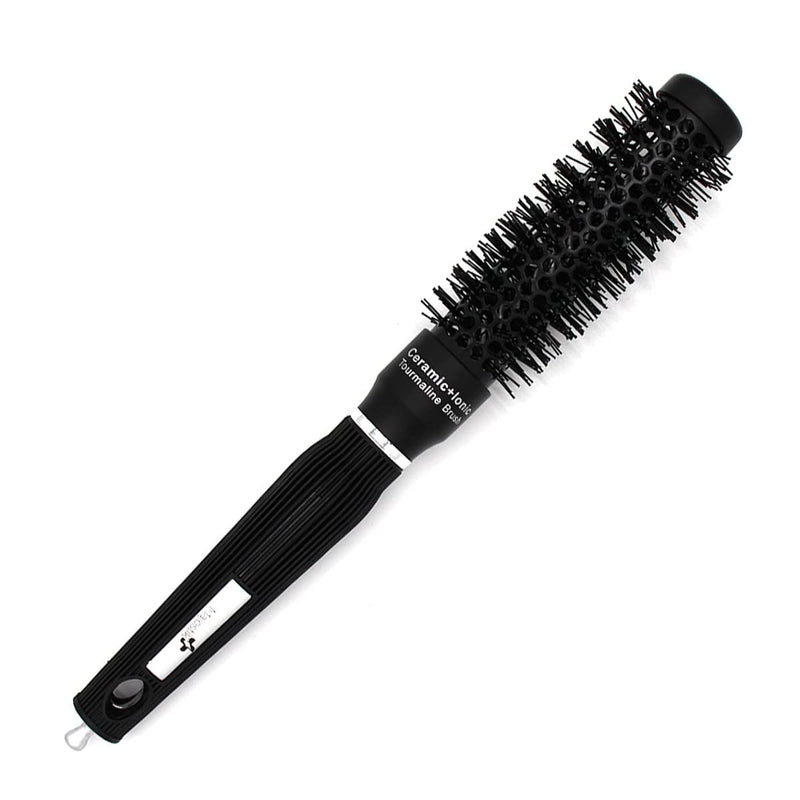 Round Barrel Brush 25mm Black Nano Technology Ceramic & lonic Hair Brush with Nylon Bristle for Blow Drying Curling Styling Straightening By Majestik+