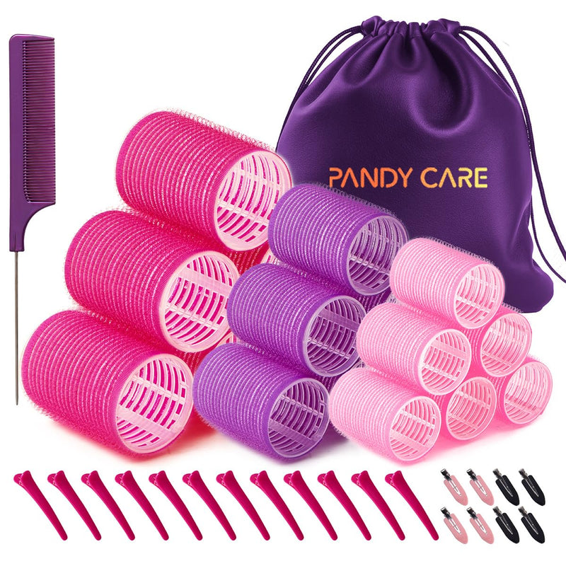  [AUSTRALIA] - Hair Rollers Set 40 PCS, PandyCare Hair Rollers For Long & Short - No Heat, Hair-friendly, Natural Effect, Includes 18 Rollers (1.73+1.41+0.98 inch), 20 Hair Clips,1 Rat Tail Comb ,1 Storage Bag