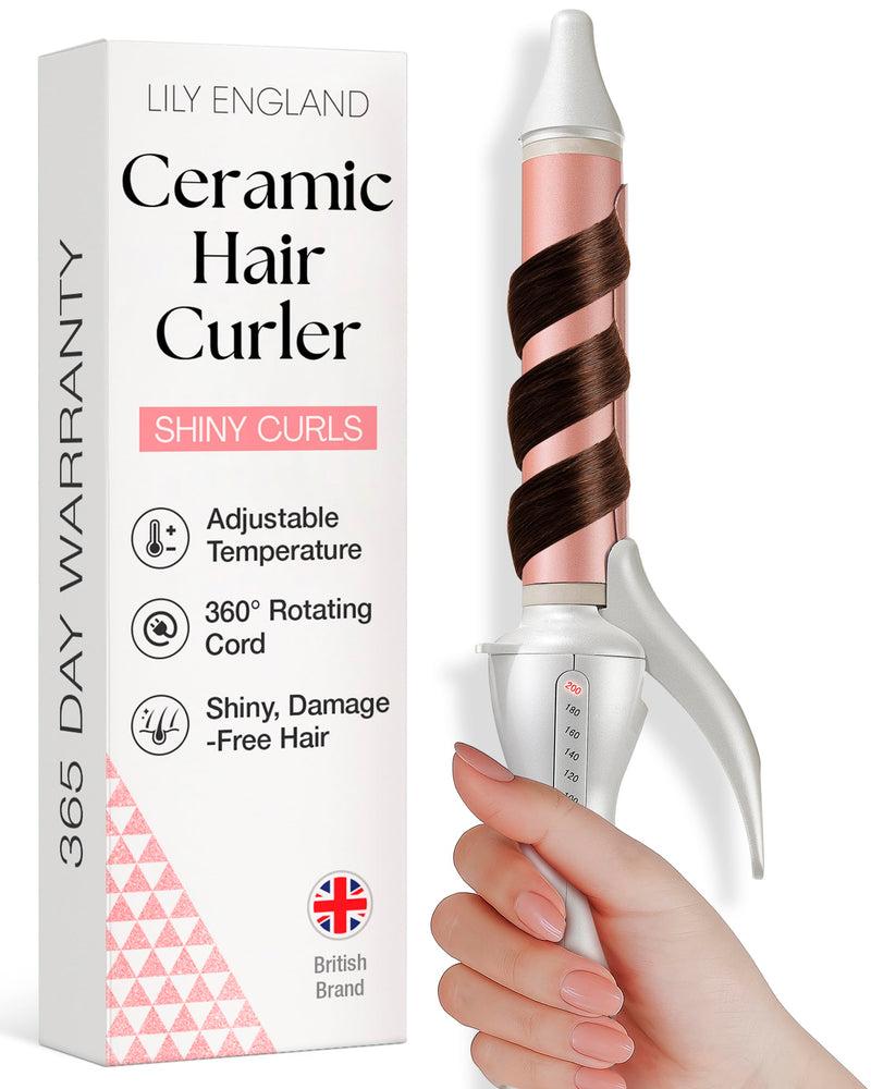 Lily England 25mm Curling Tongs for Short & Long Hair, Rose Gold White