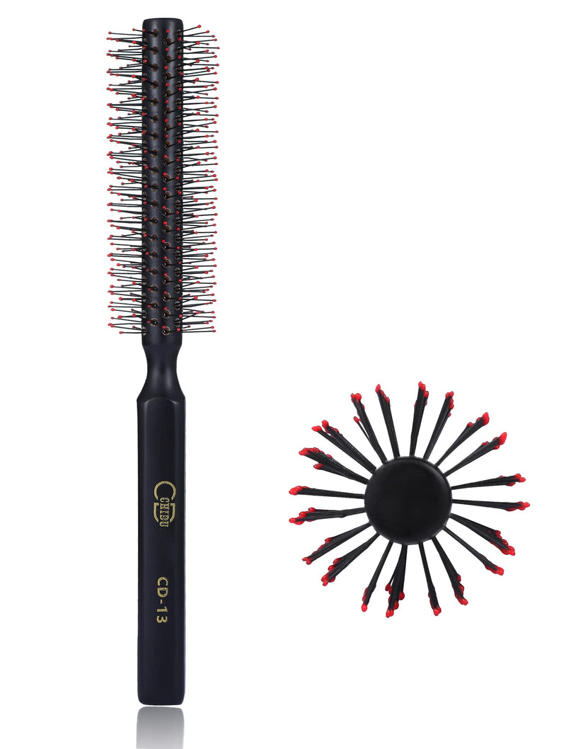 Small Round Barrel Hair Brush for Blow Drying Short, Thin, Fine Hair, Professional Wooden Hairdressing Styling Blowout Roller Hairbrush with Soft Nylon Bristles, Both for Men & Women