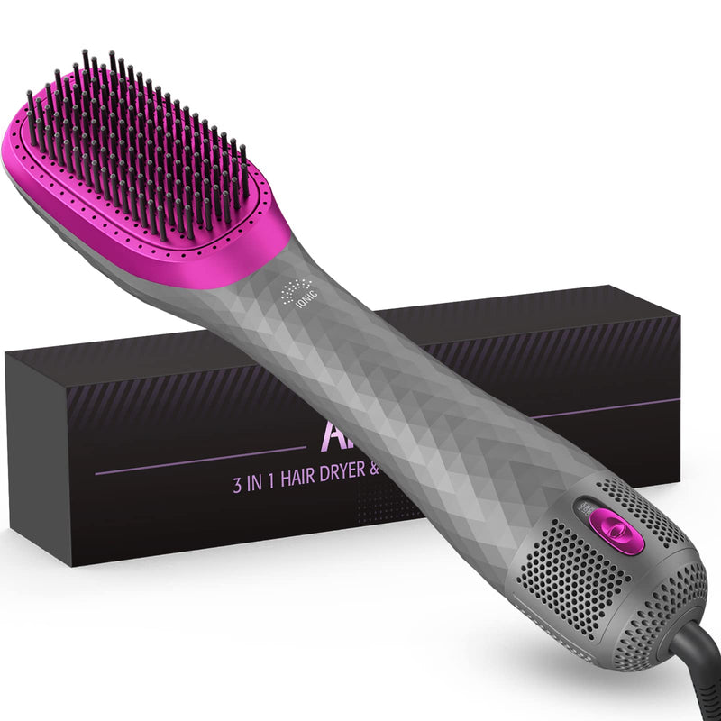 APOKE 3 in 1 Hair Dryer Brush Professional 1200W Powerful Ceramic Tourmaline 3 Heat/2 Speed Settings One Step Hair Dryer and Styler Light Gray