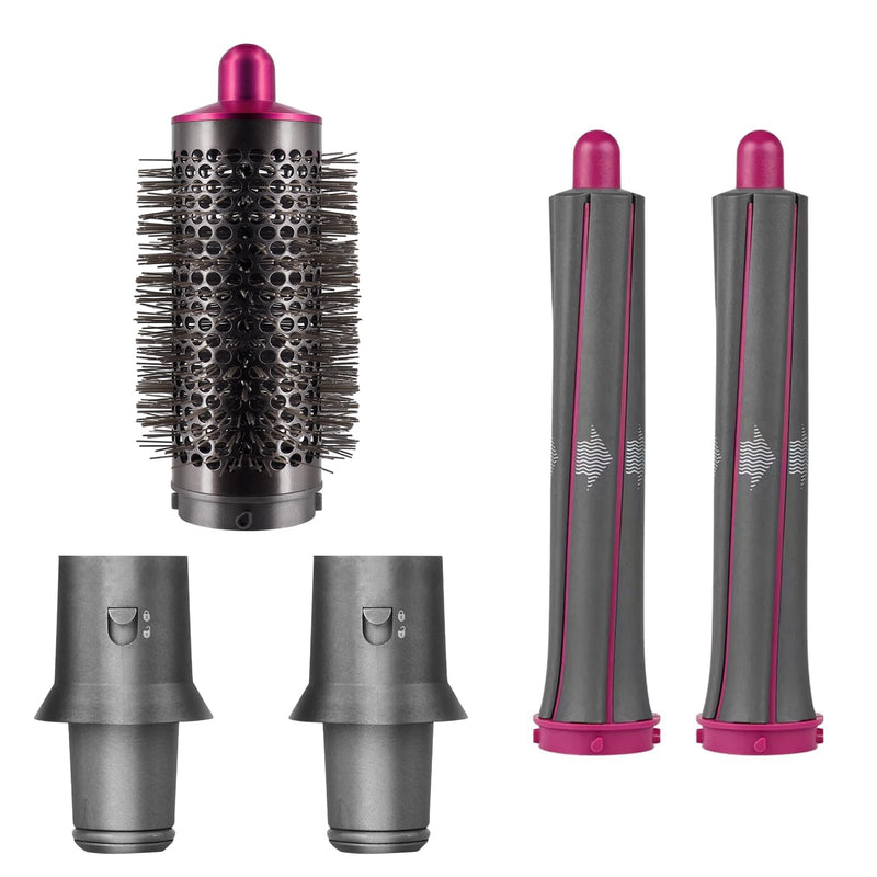 Long Curling Barrels+Round Volumizing Brush Attachments for Dyson Airwrap | 5 in 1 attachment for HS01 HS05, Adapter for Dyson Supersonic Hair Dryer HD01 HD02 HD03 HD04 HD07 HD08 5 in 1 Attachments