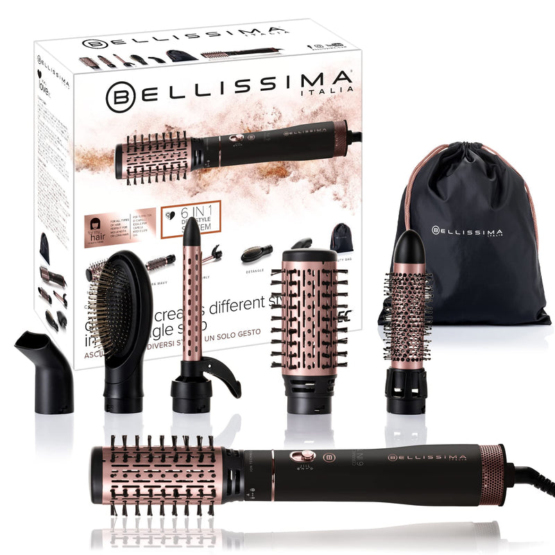 Bellissima 6-in-1 Hot Air Styler & Volumiser Hair Dryer Brush | Ionic, Ceramic & Keratin Technology, 1000W, 2 Heat/Speed Settings, Smooth, Frizz-Free Volume, All Hair Types 6 in 1 Hot Air Brush