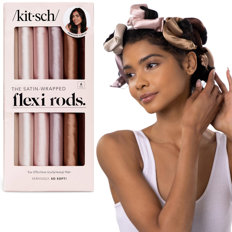 Kitsch Satin Flexi Rod Heatless Hair Curler Set 6pcs - Rosewood | Hair Rollers for Overnight Curls, Heatless Curler, Overnight Blowout Rods, Heatless Blowout Rods 6 Count (Pack of 1)