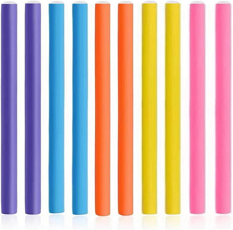 Foam Hair Rollers, 10Pcs Flexi Rods for Hair- Lightweight Heatless Curlers | Bendy Rollers, 360° Shaping, 9.5-Inch Length For Medium/Long Hair, Wet/Dry Use, Reusable, Random 1 Color Per Pack