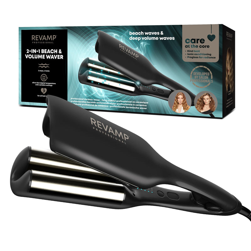 REVAMP 2 in 1 Beach & Volume Professional Hair Waver - Ceramic | Hair Curler, Multi Styler, High Volume Waves, Mermaid Beach Waves, for Short, Medium & Long Hair