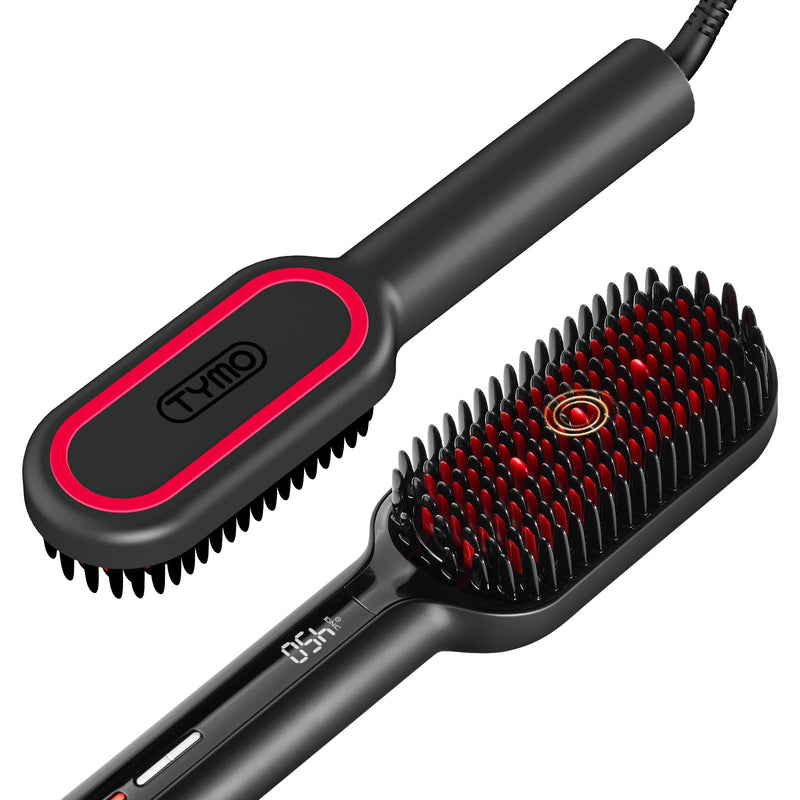 TYMO Ionic Plus Hair Straightener Brush UK, Upgraded Straightening Brush with Dense Bristles for Thick Hair, 16 Temps (80℃~230℃) LED Display, 10 Million ions, Dual Voltage, Hot Comb for Women (Black) Black