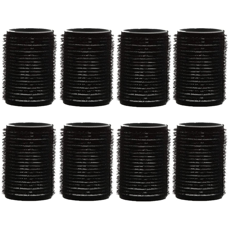 AKH® Hair Rollers | Pack of 8 | Black Large Hair Rollers 50mm | For Short And Long Hair Salon Hairdressing, Hair Styling, Waves and Curles | Self Grip Holding Rollers For Men Women Kids | Curling Tool