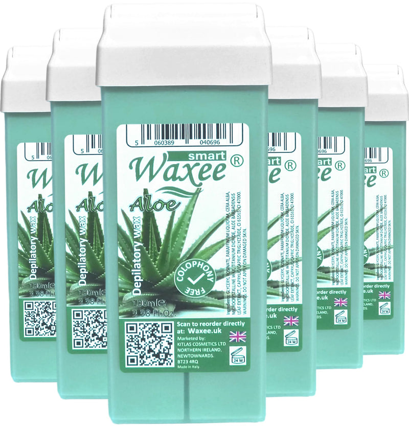  [AUSTRALIA] - Roll on wax cartridge roller wax refill for hair removal, waxing, pack of 6pcs, 100ml- Aloe, from UK brand- Waxee. 100 ml (Pack of 6)