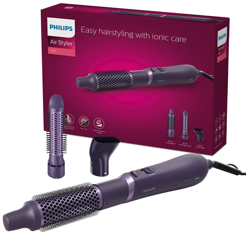 Philips 3000 Series BHA305/00 Ceramic and Keratin Coating Ceramic Ionic Function Fan Brush 3 Accessories 3000 Series Air Styler with 3 Accessories