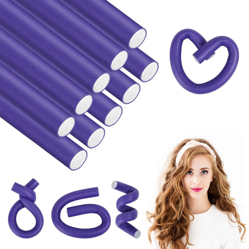 AOOWU 10 Pcs Flexible Hair Curler, Soft Foam Rollers Flexi Rods for Short Medium Long, Rubber Twist Roller, Heatless Sleeping Hairstyle DIY Home Salon, Purple, 1.4cm 10 pcs - Purple