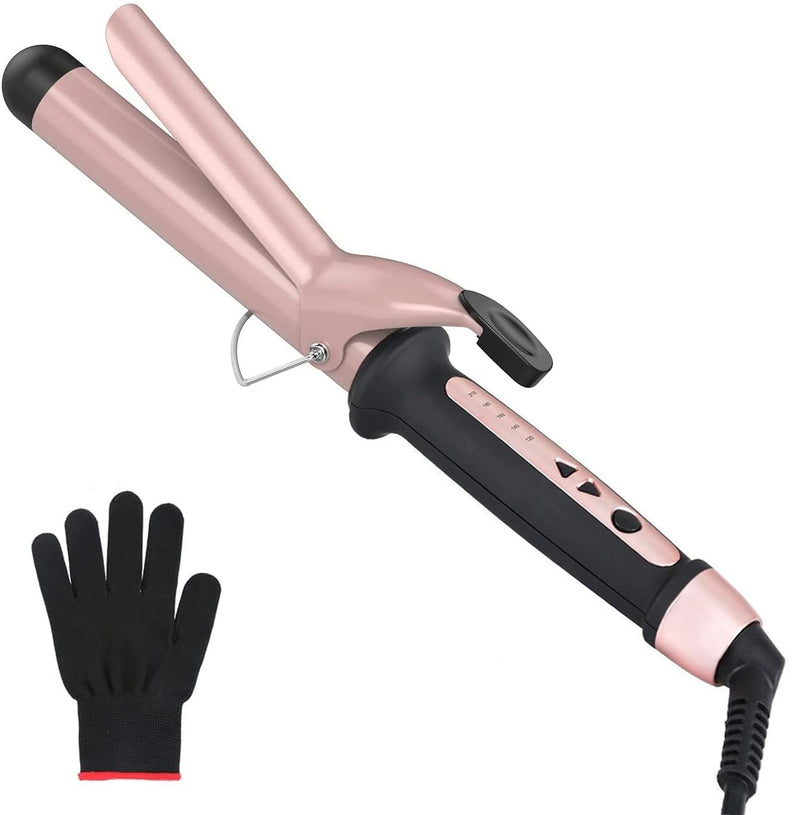  [AUSTRALIA] - Curling Tongs, Curling Wand 38mm Hair Curler Large Barrel Curling Iron for Long Thick Hair with Glove 120°C-210°C Adjustable Auto-Off B