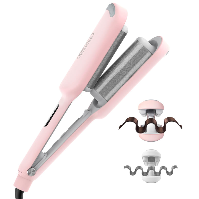 TYMO ROVY Hair Waver Crimper - Hair Curler, Deep Waver Curling Iron, Ionic Curling Wand with Ceramic Tourmaline Barrel for Women, Anti-Scald, Quick & Easy, Dual Voltage, Pink 32mm
