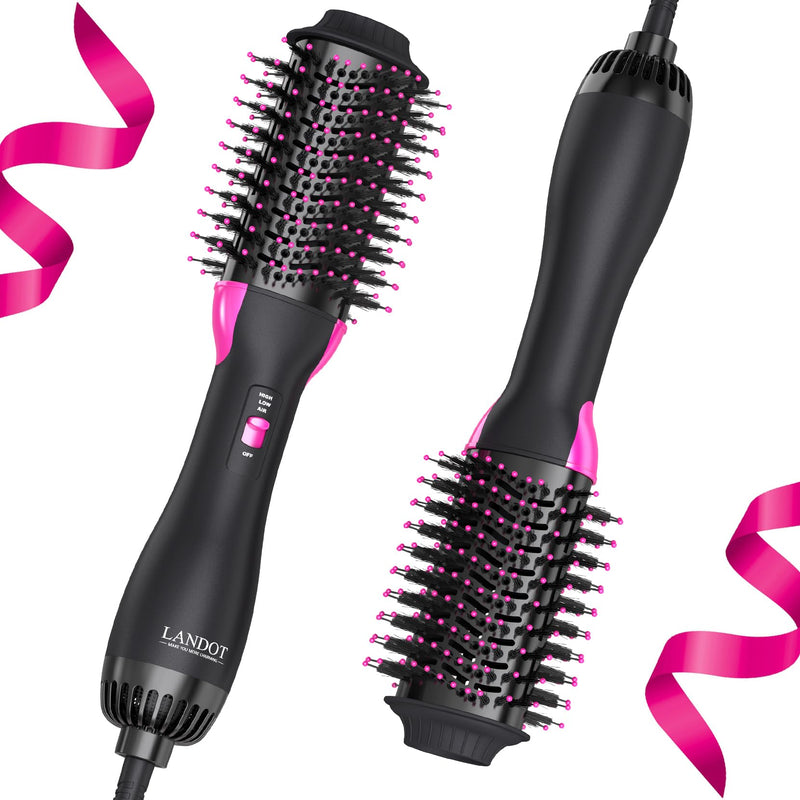 One-Step Hair Blow Dryer Brush, Ionic Hot Air Styler Hairdryer Volumizer | 1000W Fast Drying, Anti-Tangle Nylon Pins, Volume & Fullness for Smooth Anti-Frizz Straight, Salon Blowout, 3 Heat Settings Black