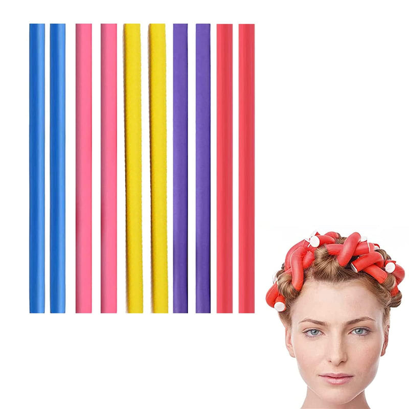 10Pcs Flexi Rods for Hair, Curlers Rollers Long and Short Hair Heatless Magic Sleeping Styling DIY Salon Bendy Rollers, Curling Rod Flexible Rods, blue, purple, pink, yellow, red
