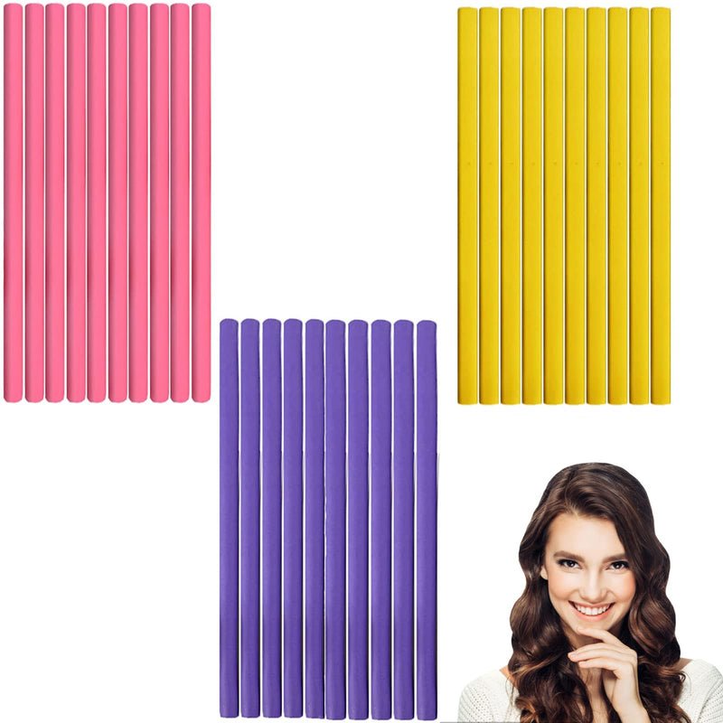 30 Pcs Flexible Curling Rods, Twist Foam Hair Curlers No Heat Soft Roller, Rollers Heatless for Long Medium Short Tool Perfect Salon Styling, yellow, pink, purple
