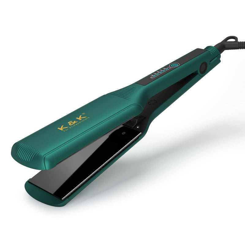 K&K 2.24" Wide Flat Iron Hair Straightener, Titanium Styler for Thick Hair | 2.24" EXTRA-WIDE PLATES: Wide ceramic-titanium floating plates tame long, thick, or coarse hair quickly in fewer passes. Green 2.24 Inches