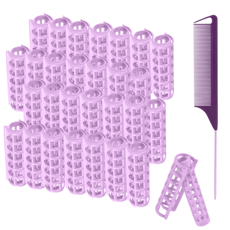 28Pcs Rollers Self Grip Hair Curlers, No Hair Damaging, Volum & Style Long, Medium & Short Hair purple 1 count (Pack of 29)