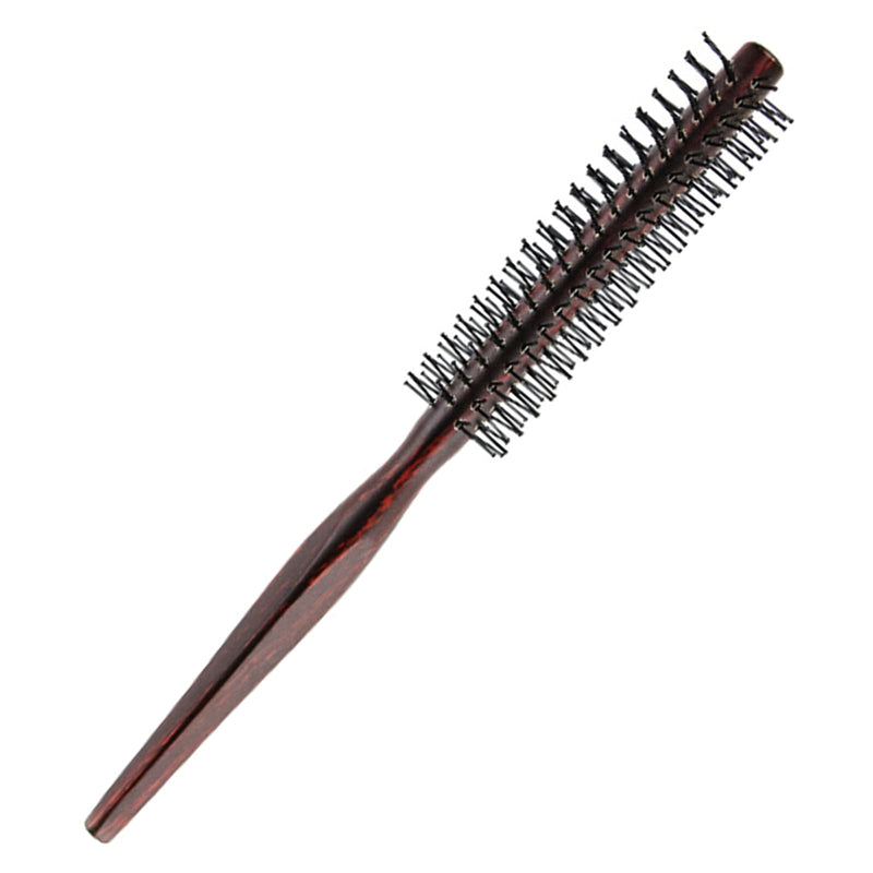  [AUSTRALIA] - 1 Piece Small Round Nylon Bristle Quiff Roller Hair Brush,Hair Brush,21cm | Beard Brush,Round Hair Brush,Small Mini Round Hair Comb,for Men Women,Curls,Men's Short,Bangs & Beard brown