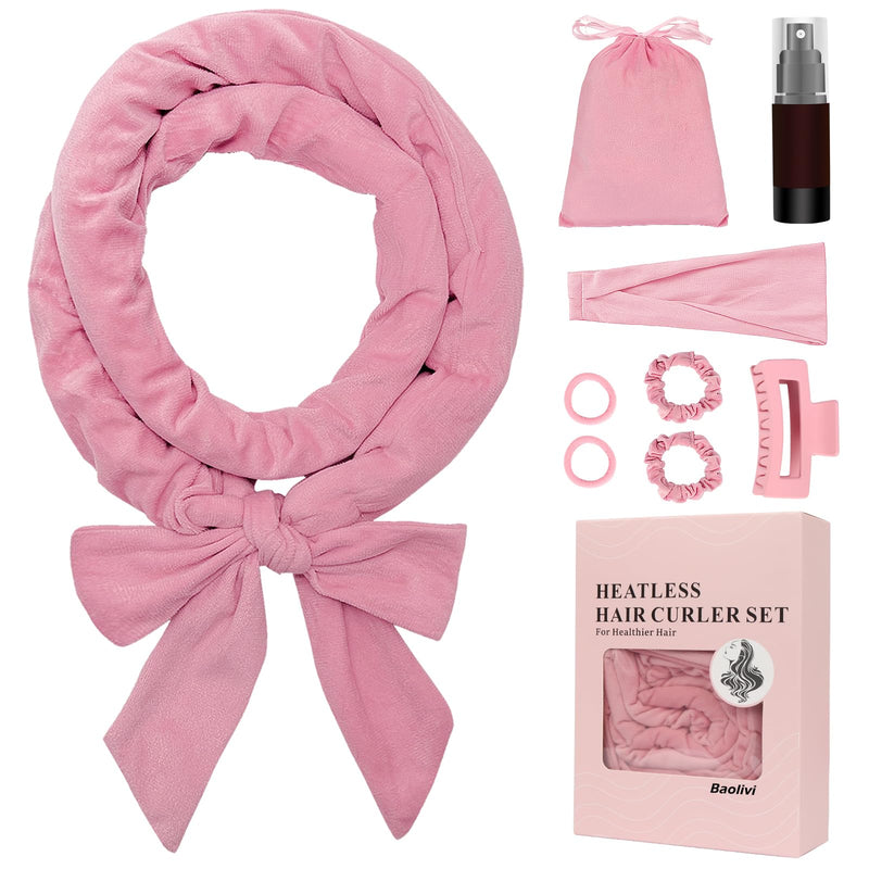 Heatless Curlers Headband Hair Curlers No Heat, Heatless Curls Hair Curler Rollers for Women, 70" Soft Overnight Curls Headband for Sleeping, 9 Pcs Heatless Curling Gift Set Pink