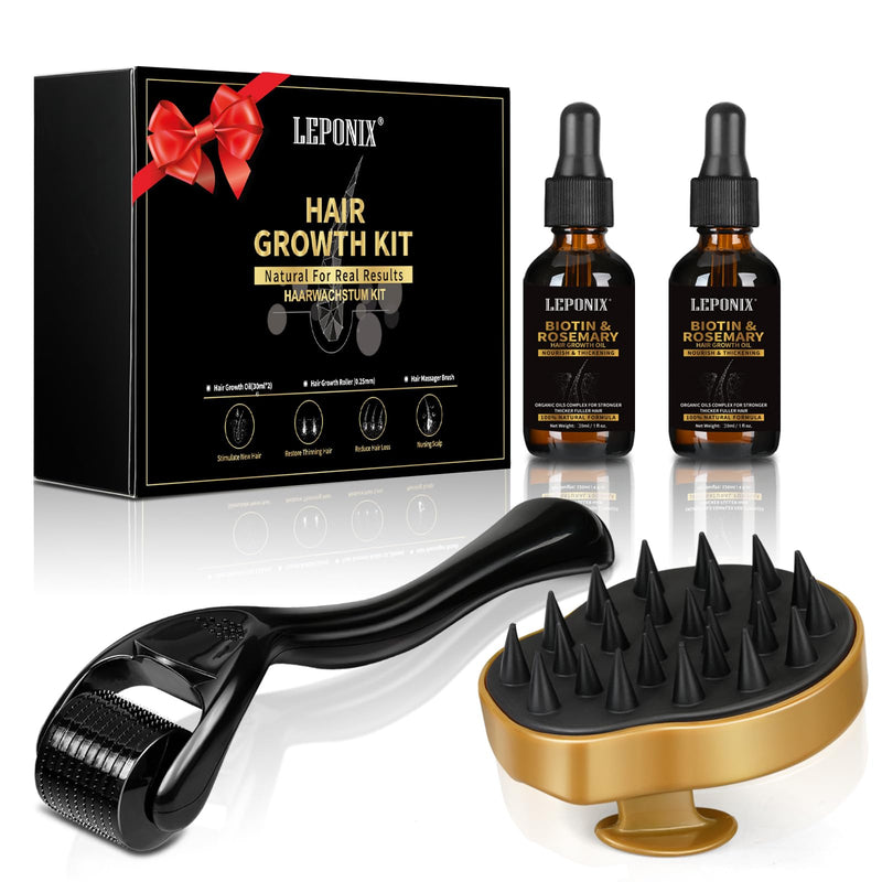 Rosemary Oil for Hair Growth, Diluted Rosemary Oil Hair Growth Serum with Derma Roller & Scalp Massager Hair Thickening Products Hair Loss Treatment for Men Women, Mens Gift Set 15 ml (Pack of 4)