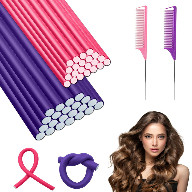 ZOCONE 40PCS Flexi Rods for Hair Thick, 80mm+120mm Foam Hair Rollers for Long Hair Satin Heatless Curlers Bendy Foam Hair Rollers for Short Medium Long Hairstyles (Pink, One Size) Pink 42 Piece Set