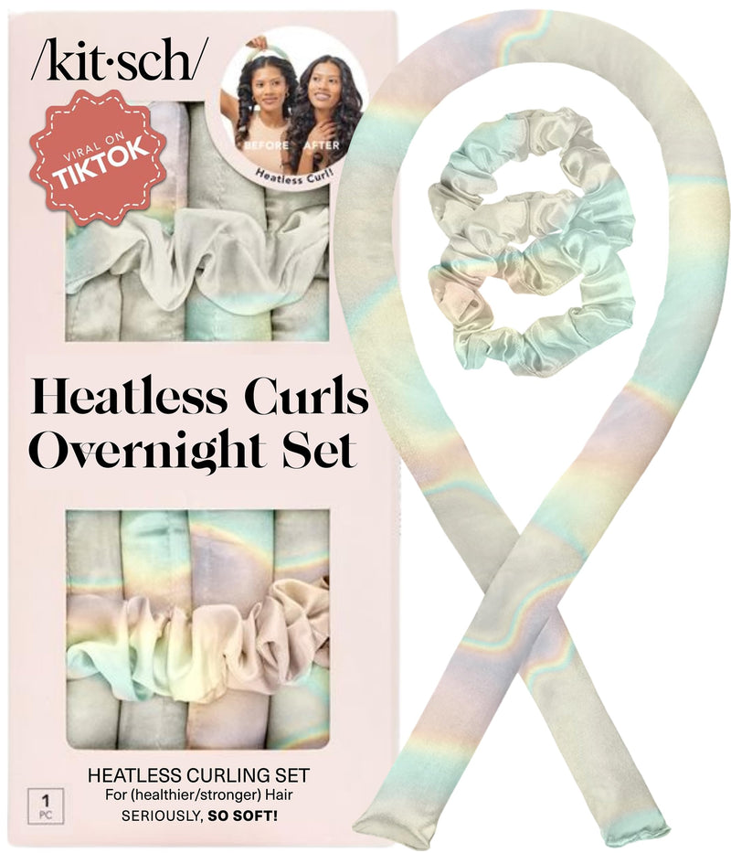 Kitsch Satin Heatless Curler Set - Aura | Heatless Curls Overnight w/34 " Hair Waver & 2 Satin Scrunchies, Comfortable Hair Curlers to Sleep in for Frizz-Free Hair