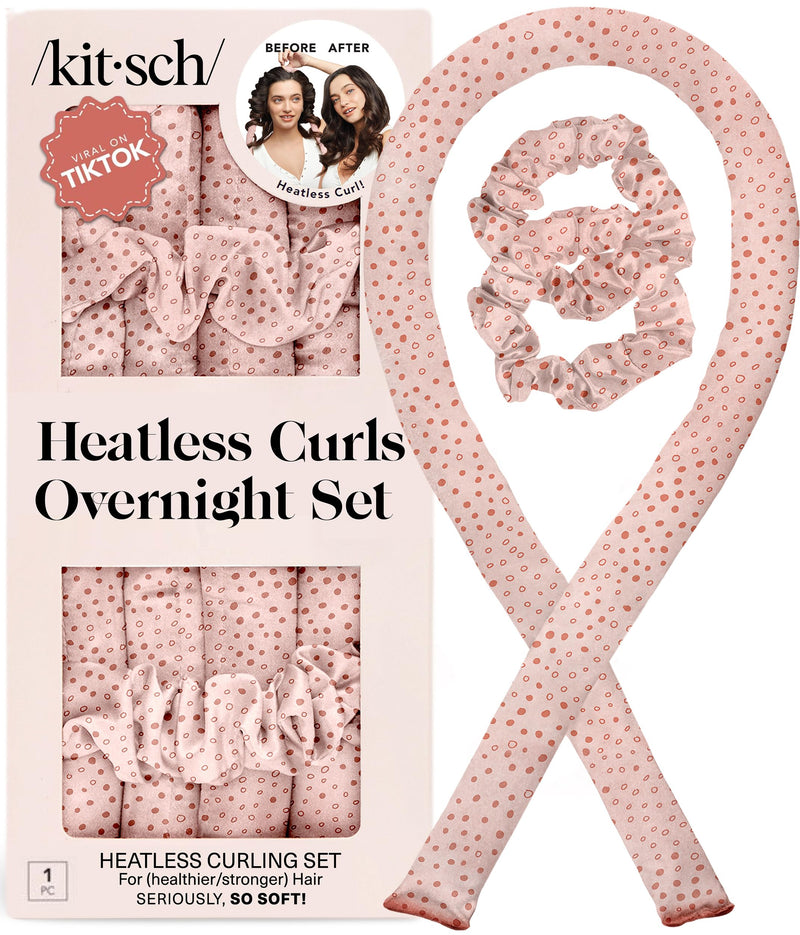 Kitsch Satin Heatless Curler Set - Micro Dot | Heatless Curls Overnight w/34 " Hair Waver & 2 Satin Scrunchies, Comfortable Hair Curlers to Sleep in for Frizz-Free Hair